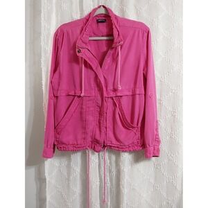 APNY Hot Pink Tencel Utility Jacket Small Roll Tab Sleeve Drawstring Anorak